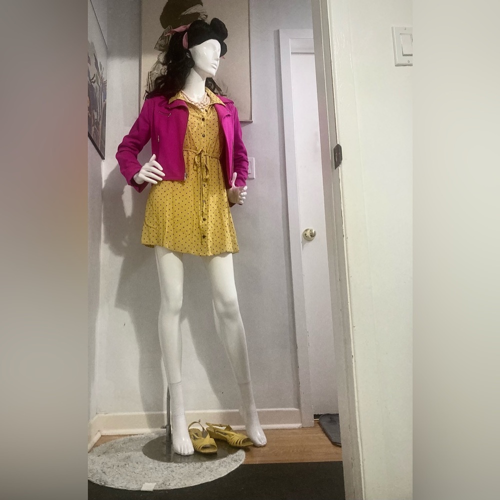 1950s Hot Pink Lady Outfit/Costume - Moto Jacket, wig, dress, shoes, jewelry